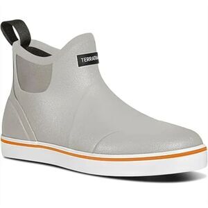 Men's Waterproof Deck Rain Boots - Anti-Slip Rubber Ankle for SZ 10 Grey